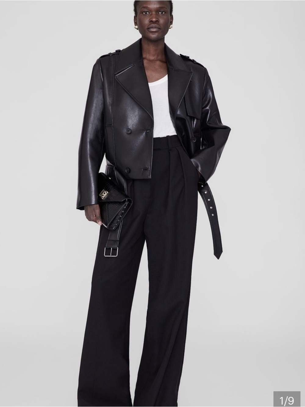 Anine Bing Black Cropped Leather Moto Jacket Greer Jacket